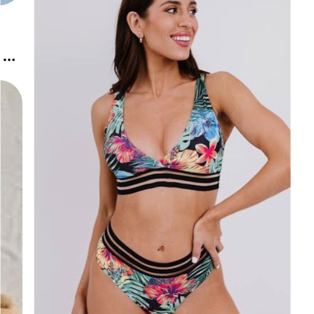 SHEIN Tropical Mesh Trim Bikini Set Women Size L NWOT